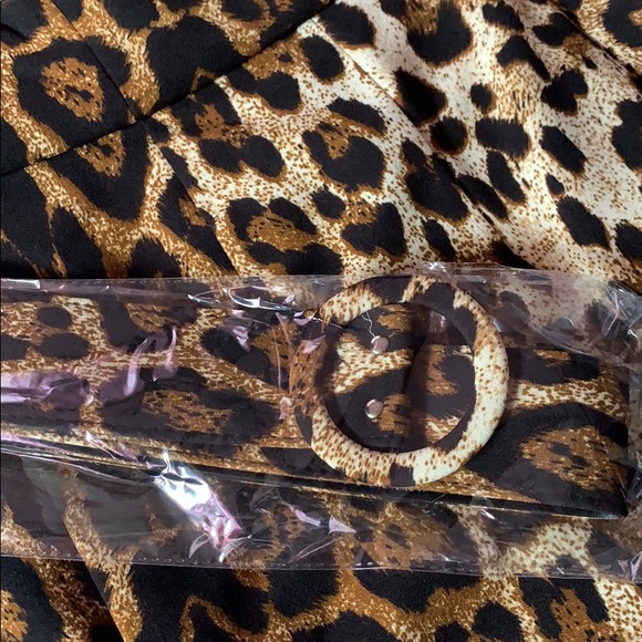 Leopard Animal Print Off The Shoulders Waist Belt Jumpsuit - Picture 6 of 8